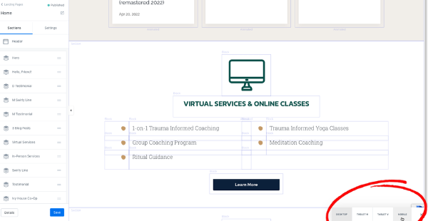 how to edit mobile responsiveness on Kajabi website