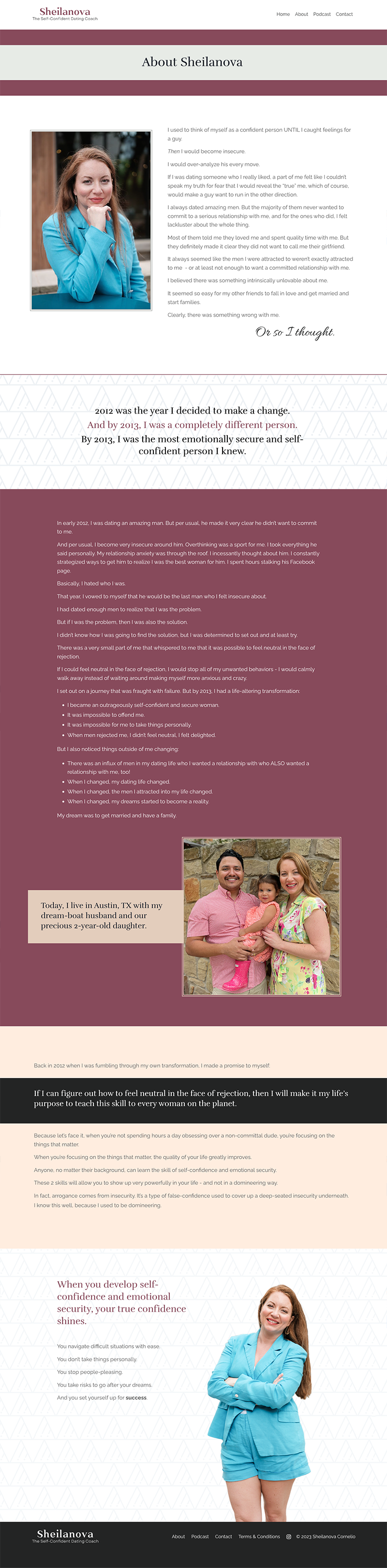 Sheilanova Dating Coach about page Kajabi web design
