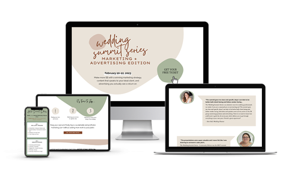 Mockup of wedding summit series kajabi web design